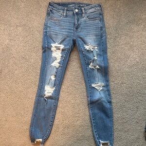 American Eagle Outfitters Women's Ripped Blue Skinny Jeans